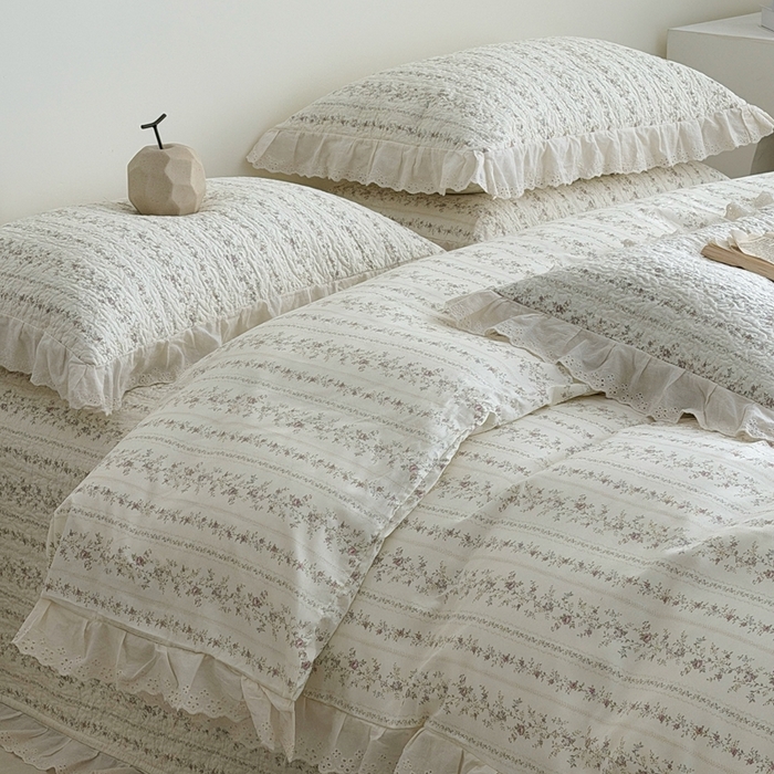 91家纺网 家纺一手货源 找家纺 佰织鑫家居 2026新款全棉法式砂洗棉花床盖款被套四件套 云裳