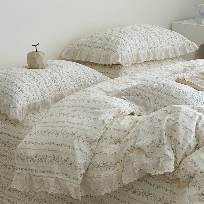 91家纺网 家纺一手货源 找家纺 佰织鑫家居 2026新款全棉法式砂洗棉花床盖款被套四件套 云裳