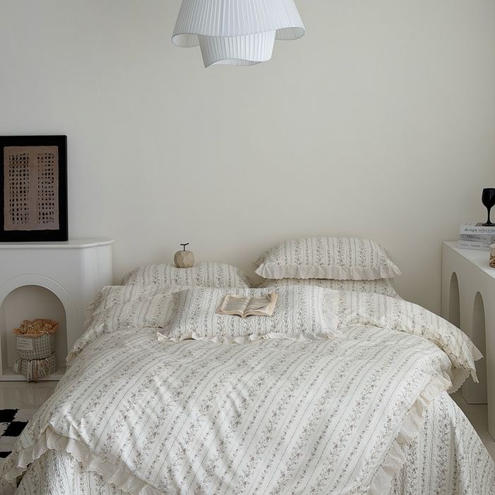 91家纺网 家纺一手货源 找家纺 佰织鑫家居 2026新款全棉法式砂洗棉花床盖款被套四件套 云裳