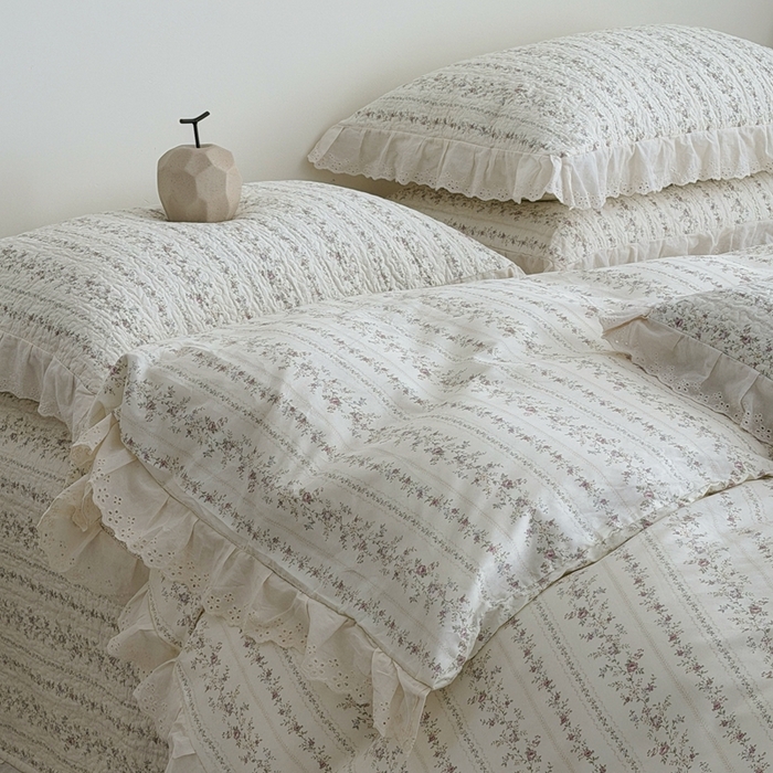 91家纺网 家纺一手货源 找家纺 佰织鑫家居 2026新款全棉法式砂洗棉花床盖款被套四件套 云裳