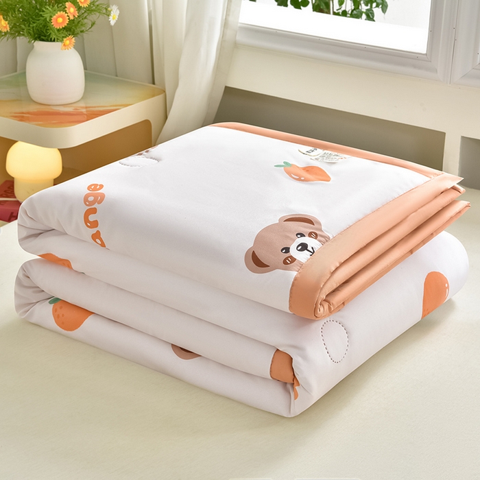 91家纺网 家纺一手货源 找家纺 念家居 2026新款水洗棉夏被夏凉被空调被直播爆款 橘色小熊