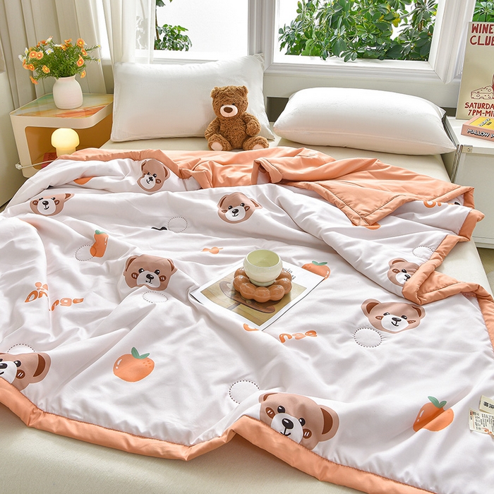 91家纺网 家纺一手货源 找家纺 念家居 2026新款水洗棉夏被夏凉被空调被直播爆款 橘色小熊