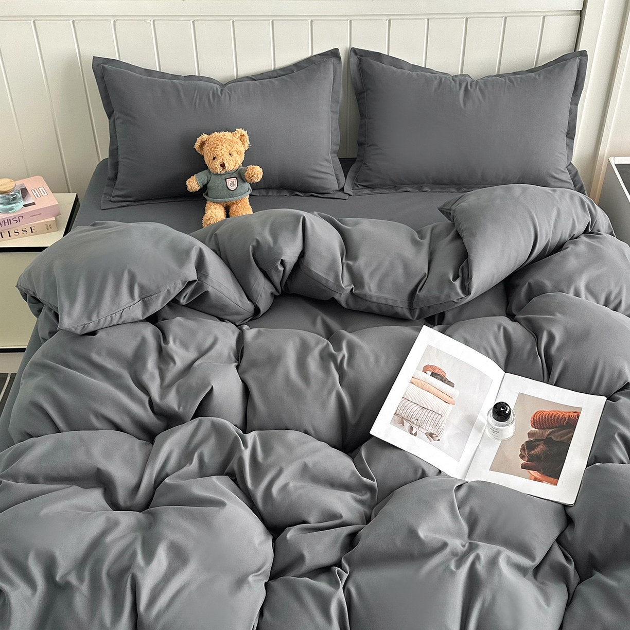 91家纺网 家纺一手货源 找家纺 佑泽家纺 2026新款亲肤水洗棉四件套 星空灰