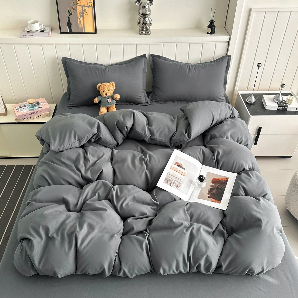 91家纺网 家纺一手货源 找家纺 佑泽家纺 2026新款亲肤水洗棉四件套 星空灰