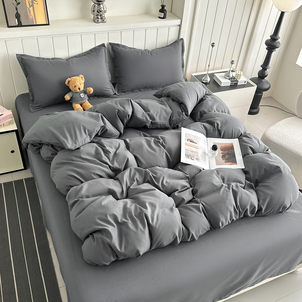 91家纺网 家纺一手货源 找家纺 佑泽家纺 2026新款亲肤水洗棉四件套 星空灰