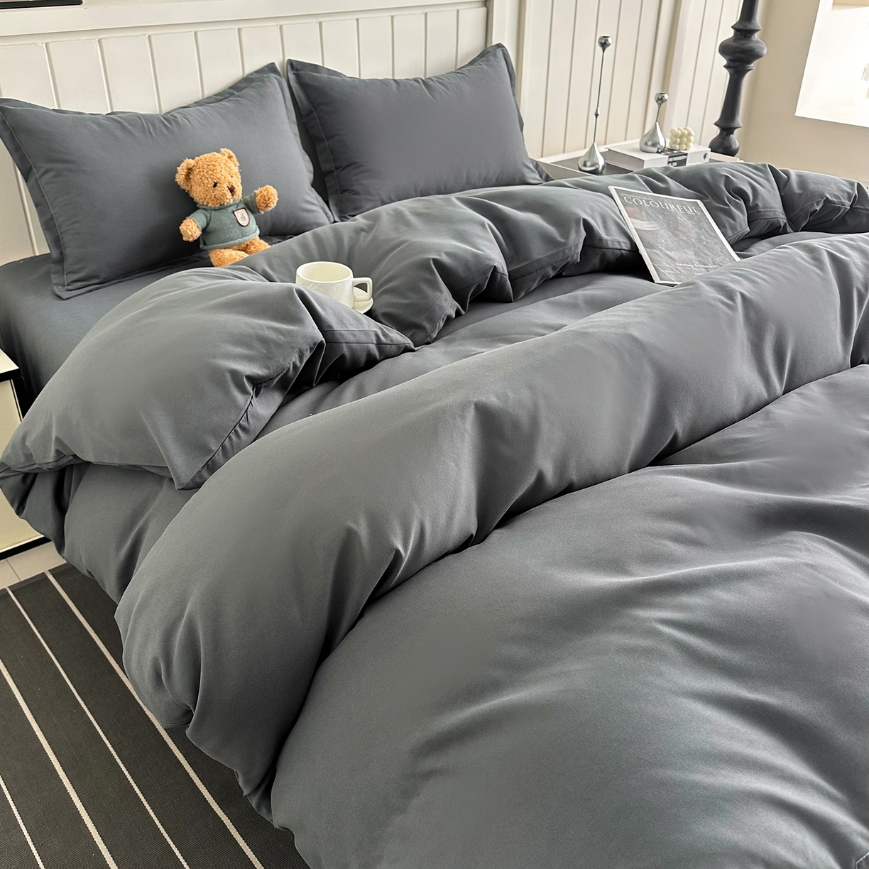 91家纺网 家纺一手货源 找家纺 佑泽家纺 2026新款亲肤水洗棉四件套 星空灰