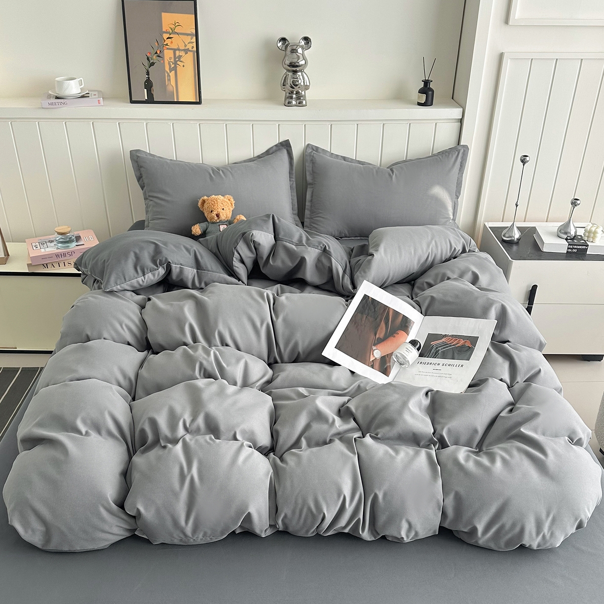 佑泽家纺 2026新款亲肤水洗棉四件套 月光灰+星空灰