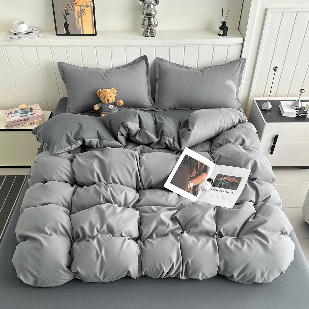 91家纺网 家纺一手货源 找家纺 佑泽家纺 2026新款亲肤水洗棉四件套 月光灰+星空灰