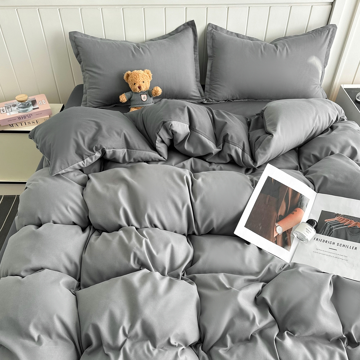 91家纺网 家纺一手货源 找家纺 佑泽家纺 2026新款亲肤水洗棉四件套 月光灰+星空灰