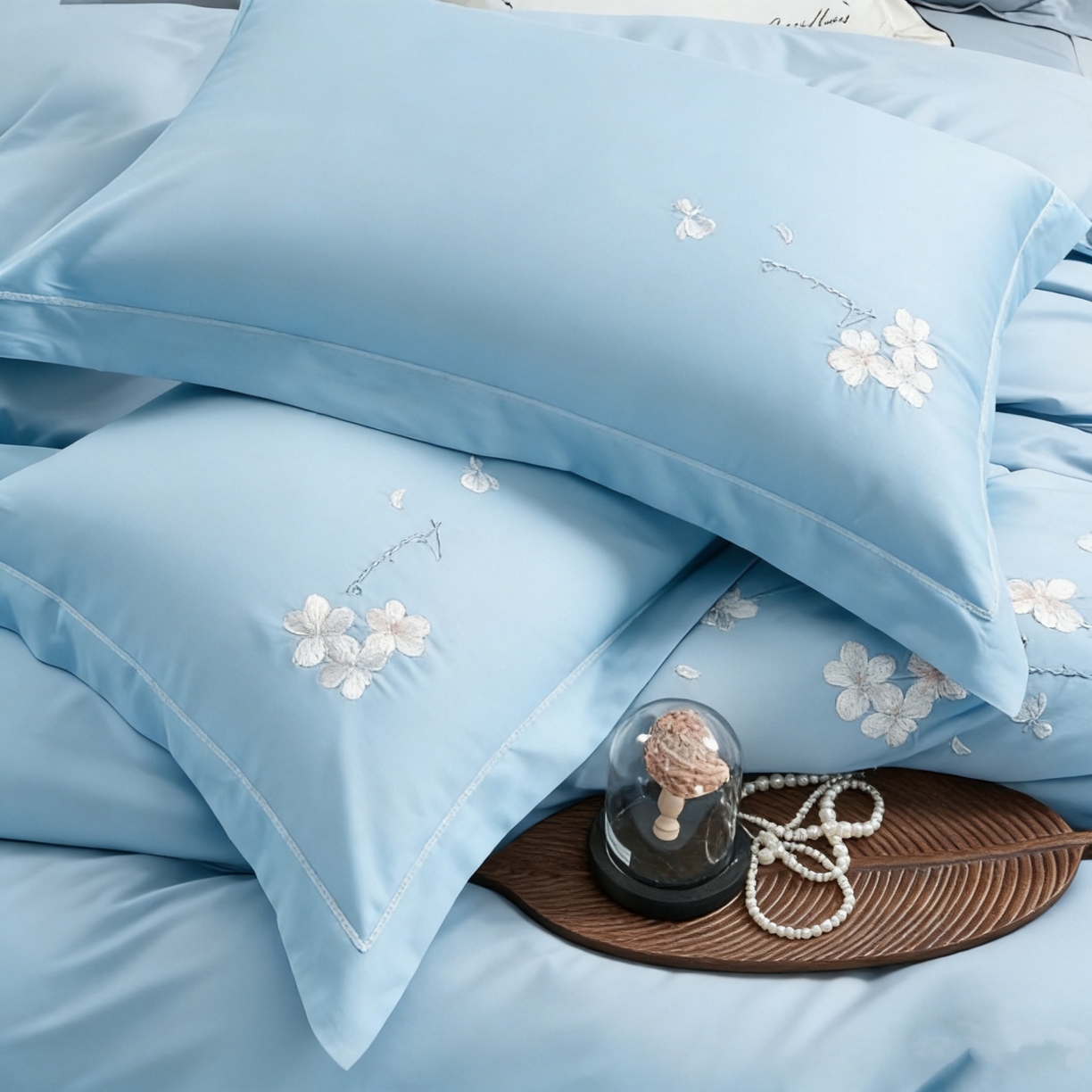 91家纺网 家纺一手货源 找家纺 U品汇 2026全棉纯棉刺绣花四件套40支长绒棉100%棉礼盒包装 梦娜-天蓝