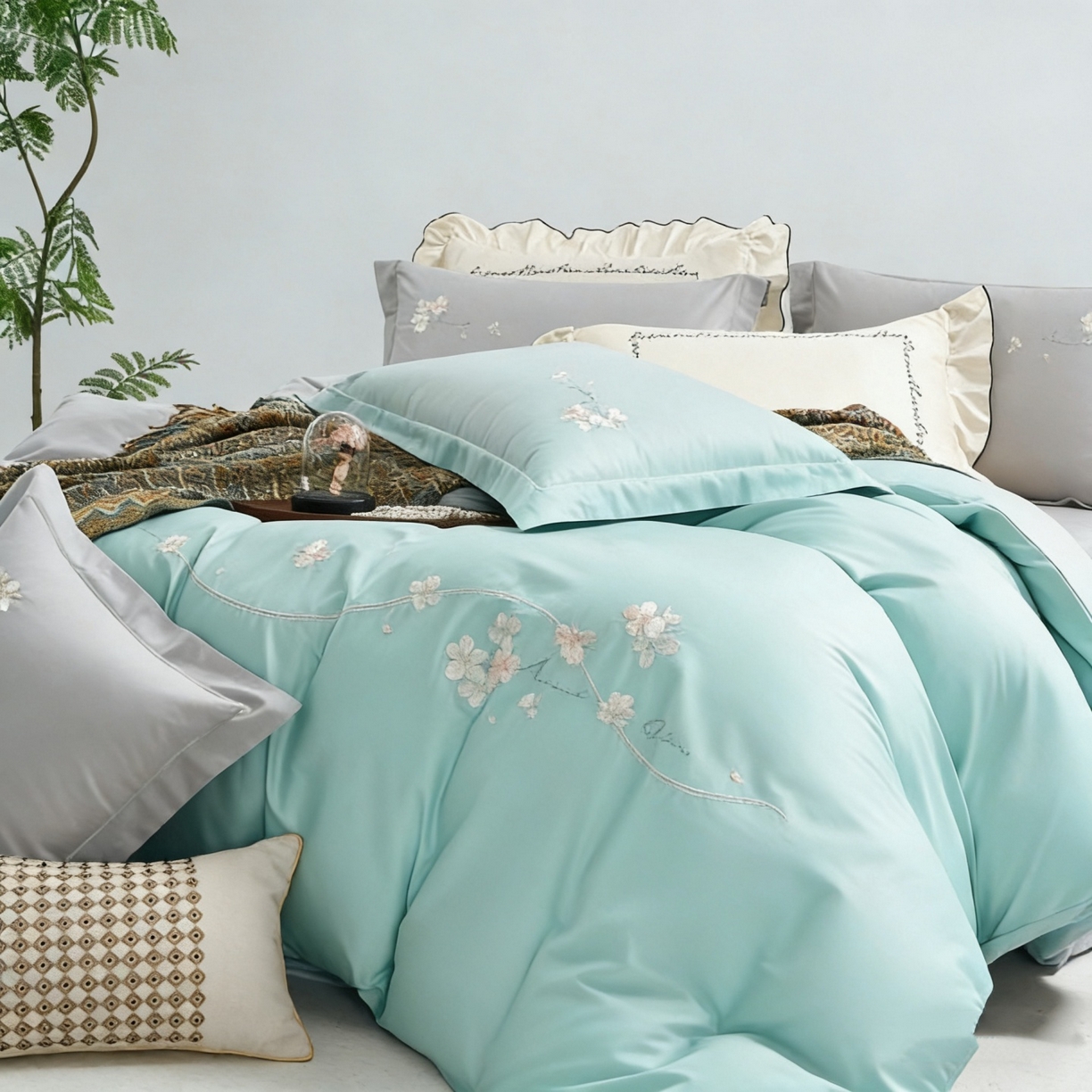 91家纺网 家纺一手货源 找家纺 U品汇 2026全棉纯棉刺绣花四件套40支长绒棉100%棉礼盒包装 梦娜-晚波兰