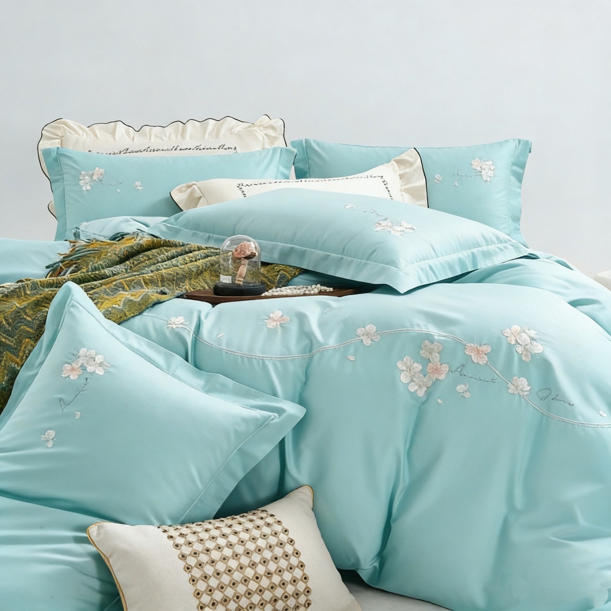 91家纺网 家纺一手货源 找家纺 U品汇 2026全棉纯棉刺绣花四件套40支长绒棉100%棉礼盒包装 梦娜-晚波兰