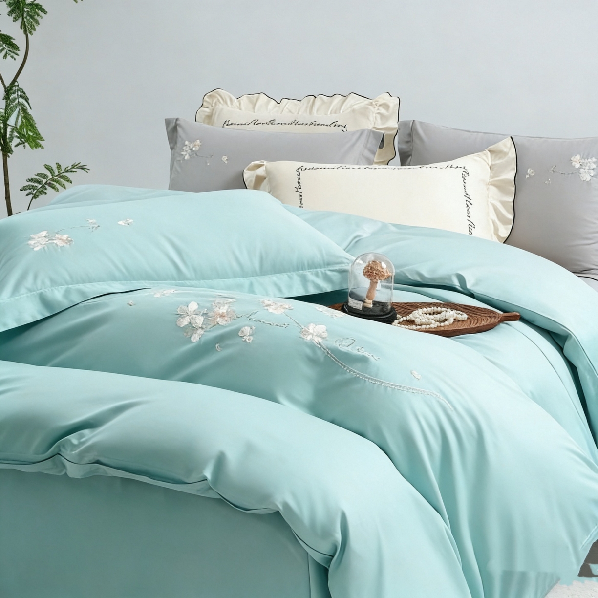 91家纺网 家纺一手货源 找家纺 U品汇 2026全棉纯棉刺绣花四件套40支长绒棉100%棉礼盒包装 梦娜-晚波兰