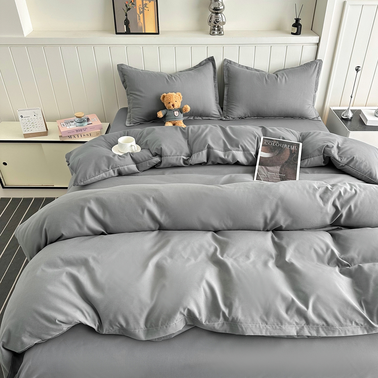 91家纺网 家纺一手货源 找家纺 佑泽家纺 2026新款亲肤水洗棉四件套 钻石灰