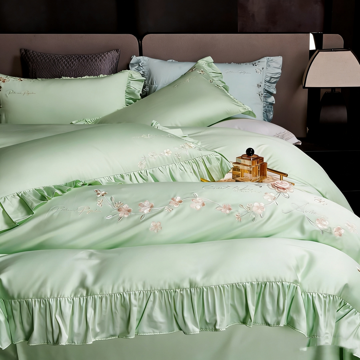 91家纺网 家纺一手货源 找家纺 （总）U品汇 2026新品韩版公主风花边款立体刺绣花纯棉全棉水洗棉四件套A类100%棉