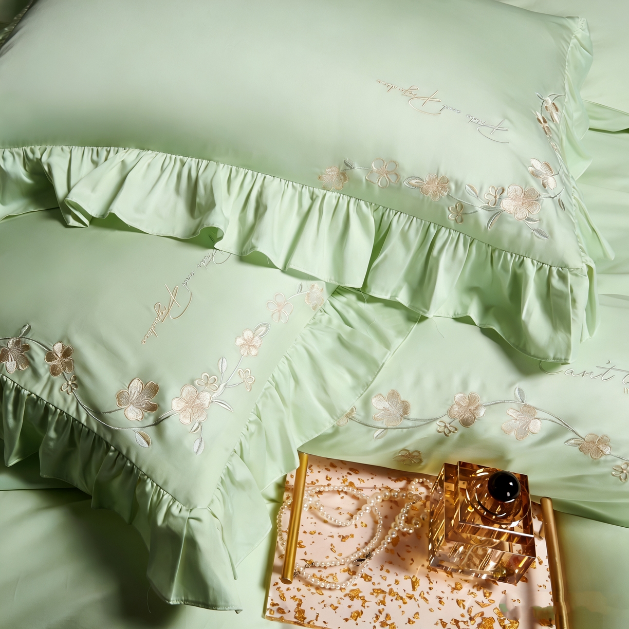 91家纺网 家纺一手货源 找家纺 （总）U品汇 2026新品韩版公主风花边款立体刺绣花纯棉全棉水洗棉四件套A类100%棉