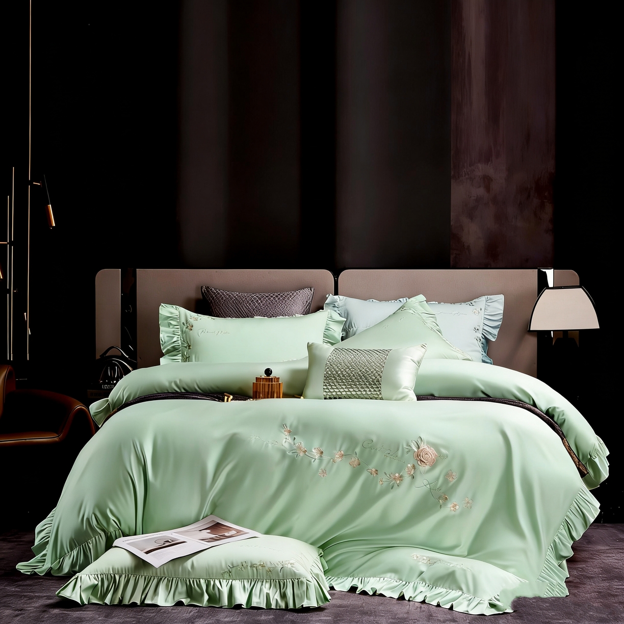 91家纺网 家纺一手货源 找家纺 （总）U品汇 2026新品韩版公主风花边款立体刺绣花纯棉全棉水洗棉四件套A类100%棉