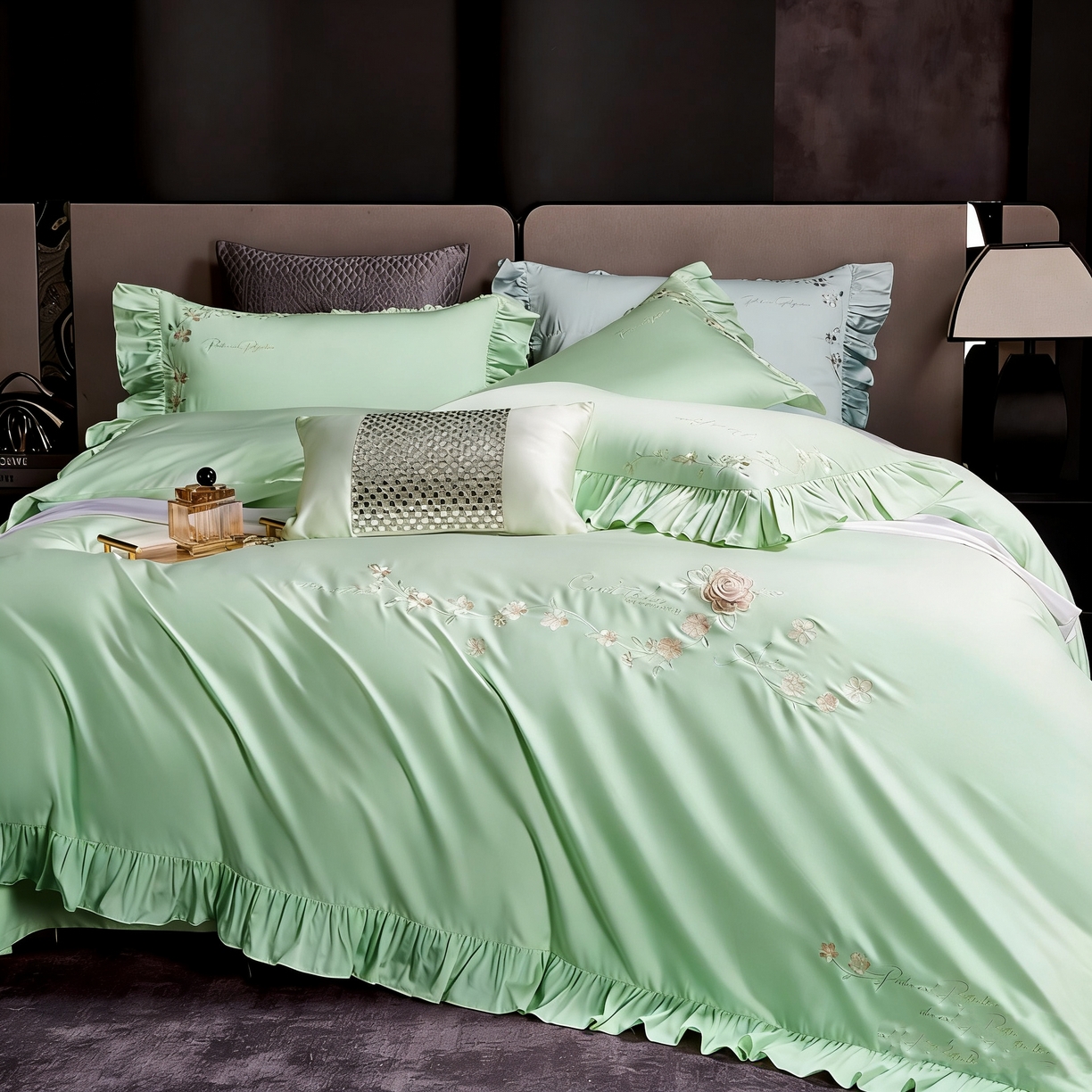 91家纺网 家纺一手货源 找家纺 （总）U品汇 2026新品韩版公主风花边款立体刺绣花纯棉全棉水洗棉四件套A类100%棉