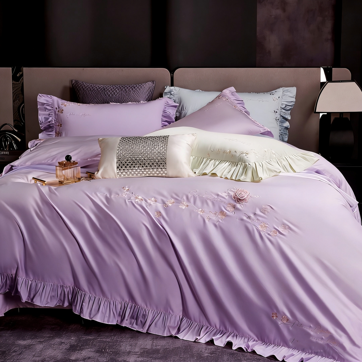 91家纺网 家纺一手货源 找家纺 （总）U品汇 2026新品韩版公主风花边款立体刺绣花纯棉全棉水洗棉四件套A类100%棉