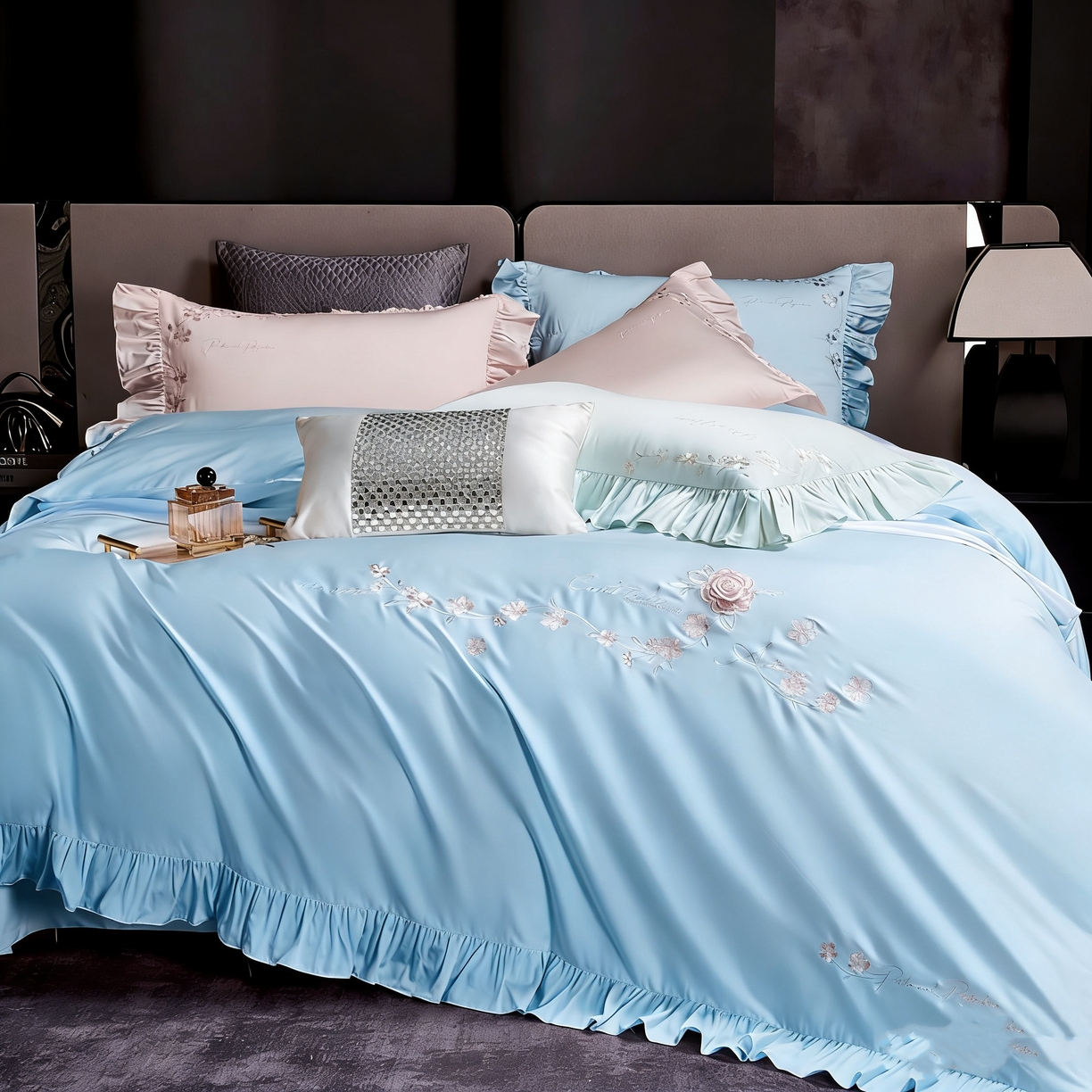 91家纺网 家纺一手货源 找家纺 （总）U品汇 2026新品韩版公主风花边款立体刺绣花纯棉全棉水洗棉四件套A类100%棉