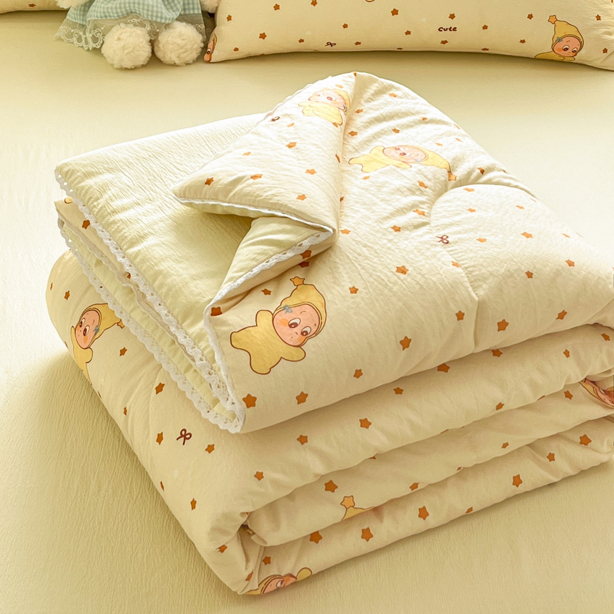 91家纺网 家纺一手货源 找家纺 川悦生活 2026新款A类双层皱皱纱夏被空调被 夏被恰星星