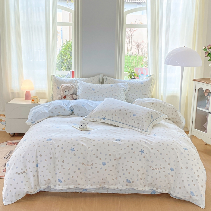 91家纺网 家纺一手货源 找家纺 凌鼎 2026新款多规格掉边全棉印花四件套 贝母星空