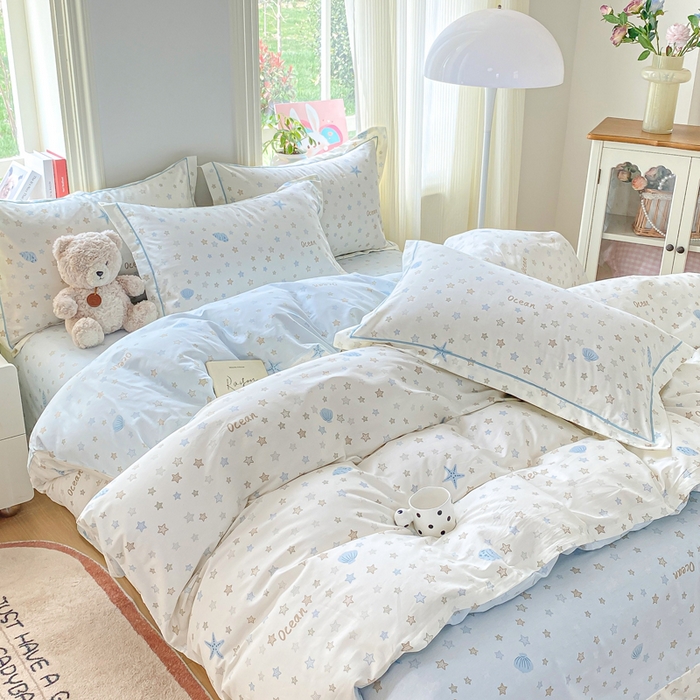 91家纺网 家纺一手货源 找家纺 凌鼎 2026新款多规格掉边全棉印花四件套 贝母星空