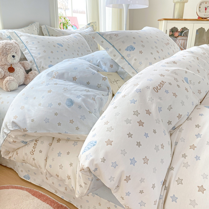 91家纺网 家纺一手货源 找家纺 凌鼎 2026新款多规格掉边全棉印花四件套 贝母星空