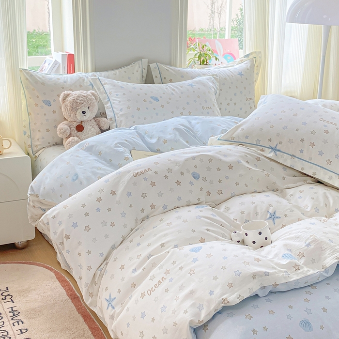 91家纺网 家纺一手货源 找家纺 凌鼎 2026新款多规格掉边全棉印花四件套 贝母星空