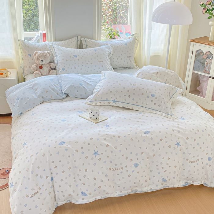 91家纺网 家纺一手货源 找家纺 凌鼎 2026新款多规格掉边全棉印花四件套 贝母星空