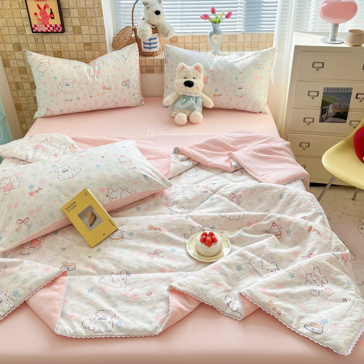 91家纺网 家纺一手货源 找家纺 川悦生活 2026新款A类双层皱皱纱夏被空调被 夏被嘟嘟花园