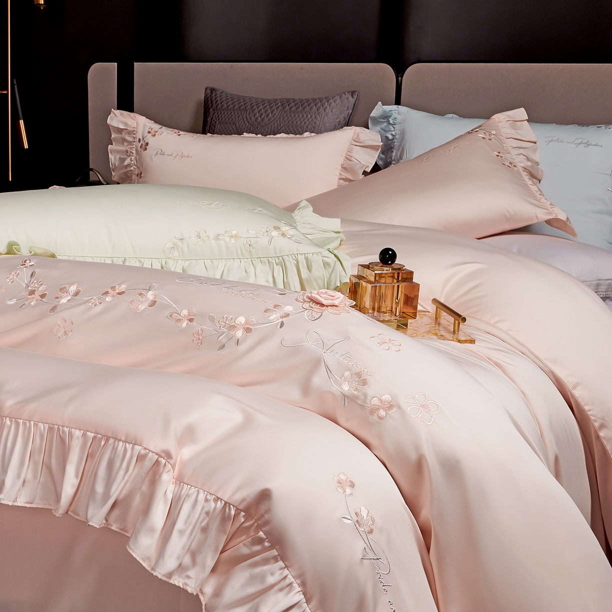 91家纺网 家纺一手货源 找家纺 U品汇 2026新品韩版公主风花边款立体刺绣花纯棉全棉水洗棉四件套A类100%棉 炫雅-烟花粉