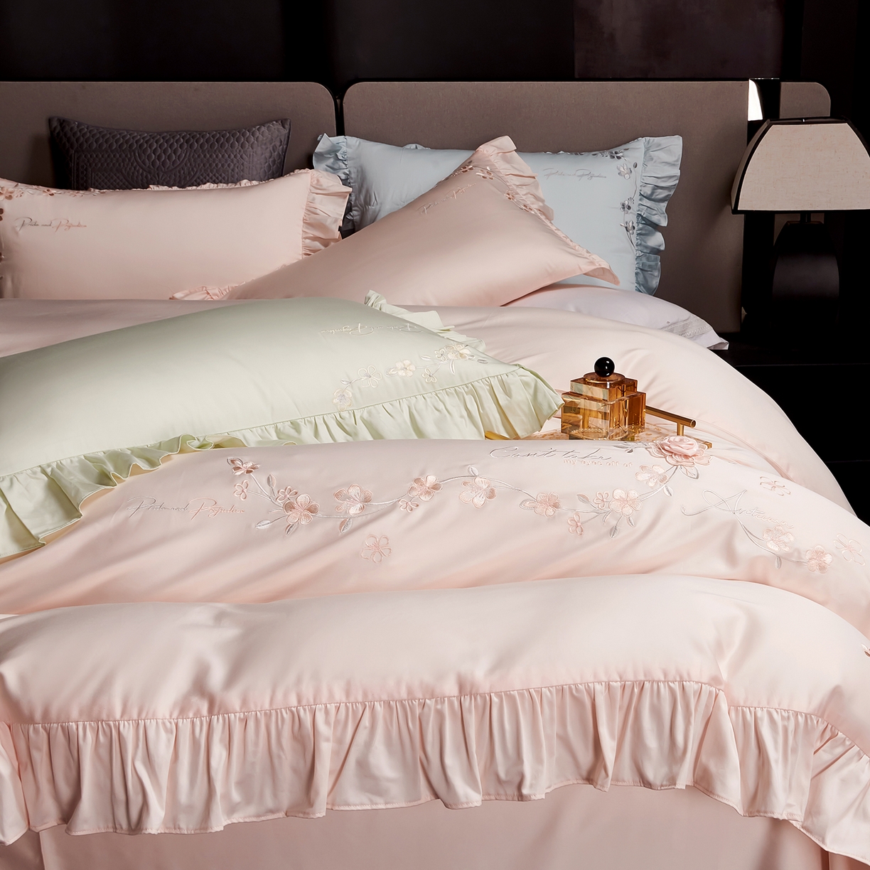 91家纺网 家纺一手货源 找家纺 U品汇 2026新品韩版公主风花边款立体刺绣花纯棉全棉水洗棉四件套A类100%棉 炫雅-烟花粉