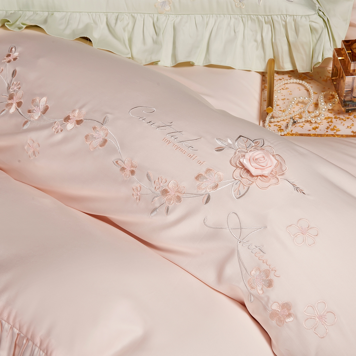 91家纺网 家纺一手货源 找家纺 U品汇 2026新品韩版公主风花边款立体刺绣花纯棉全棉水洗棉四件套A类100%棉 炫雅-烟花粉