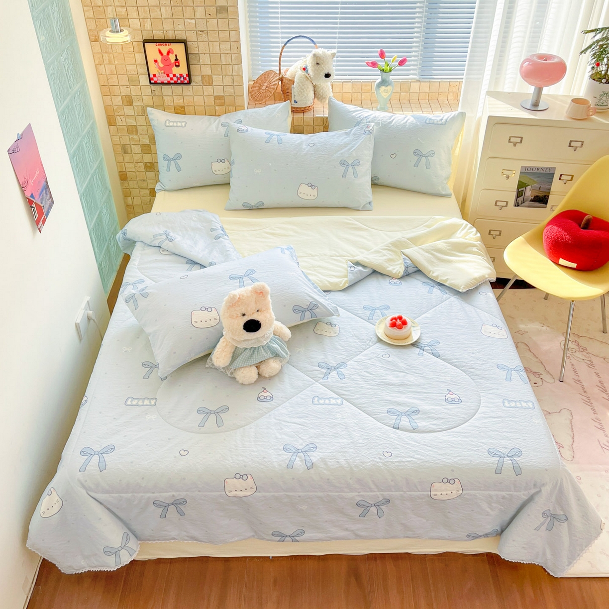 91家纺网 家纺一手货源 找家纺 川悦生活 2026新款A类双层皱皱纱夏被空调被 夏被海盐小咪