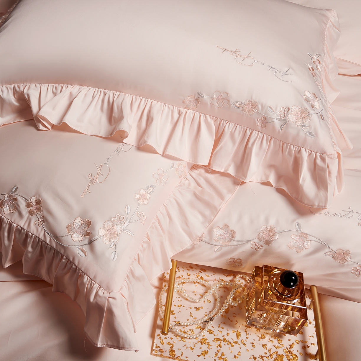 91家纺网 家纺一手货源 找家纺 U品汇 2026新品韩版公主风花边款立体刺绣花纯棉全棉水洗棉四件套A类100%棉 炫雅-烟花粉