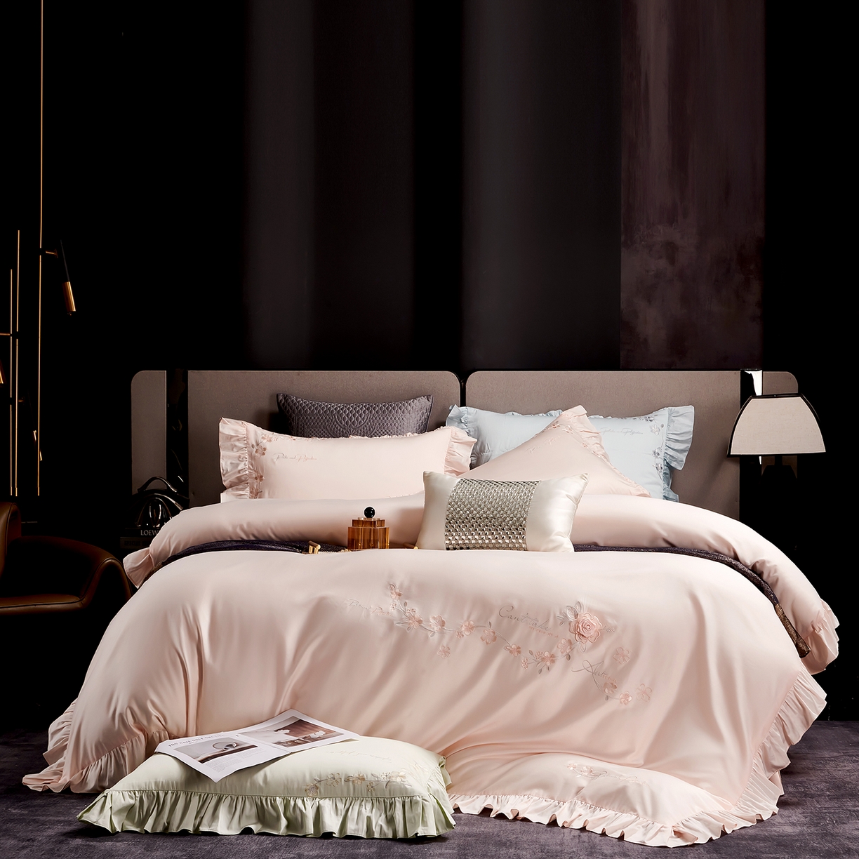 91家纺网 家纺一手货源 找家纺 U品汇 2026新品韩版公主风花边款立体刺绣花纯棉全棉水洗棉四件套A类100%棉 炫雅-烟花粉