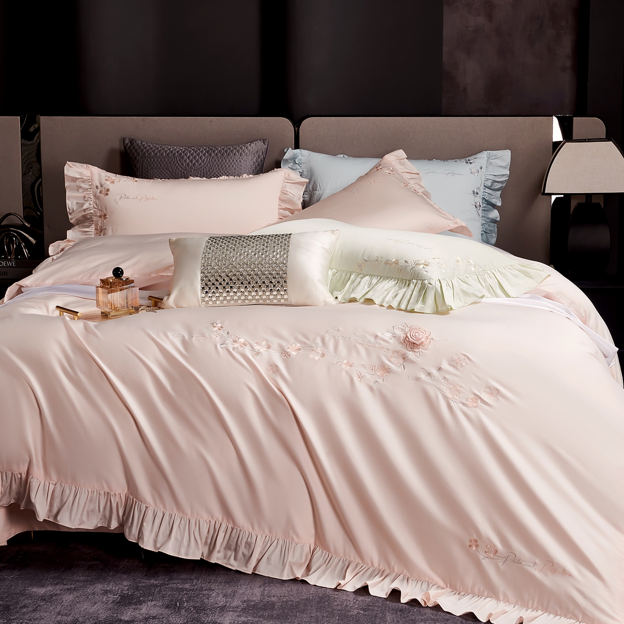 91家纺网 家纺一手货源 找家纺 U品汇 2026新品韩版公主风花边款立体刺绣花纯棉全棉水洗棉四件套A类100%棉 炫雅-烟花粉