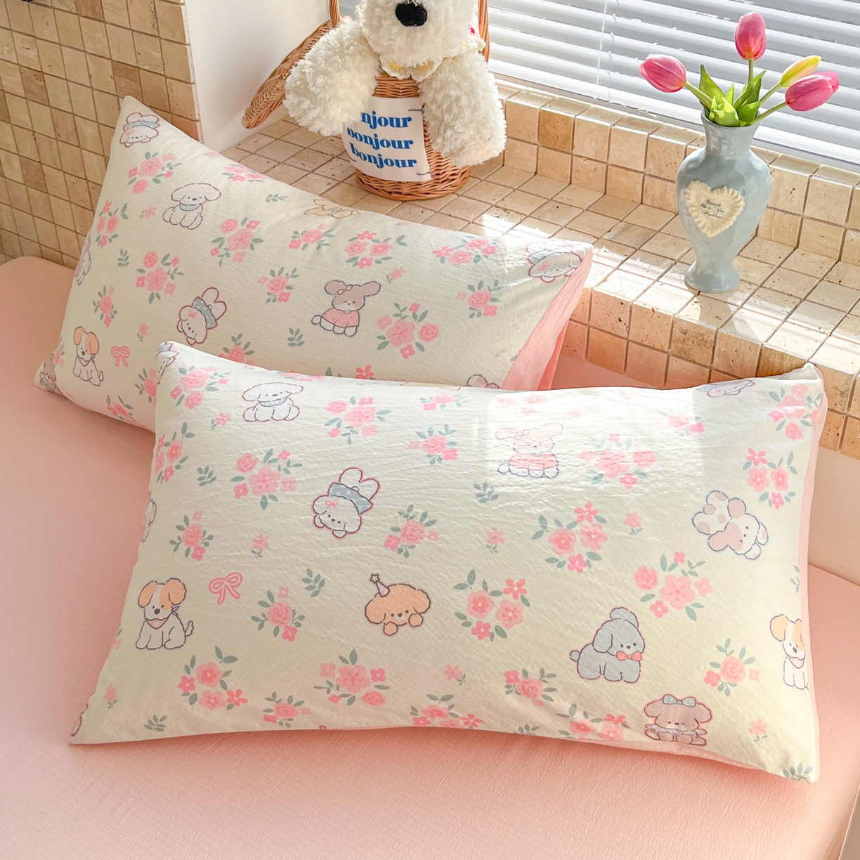 91家纺网 家纺一手货源 找家纺 川悦生活 2026新款A类双层皱皱纱夏被空调被 夏被花都小狗