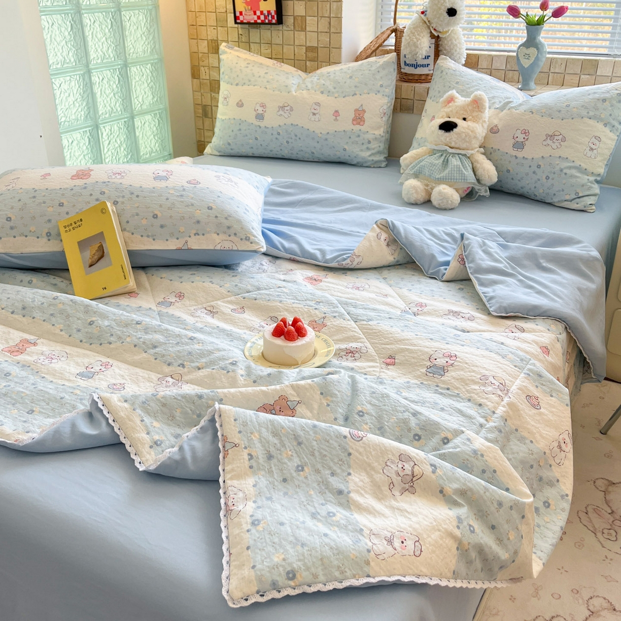 91家纺网 家纺一手货源 找家纺 川悦生活 2026新款A类双层皱皱纱夏被空调被 夏被花田乐园