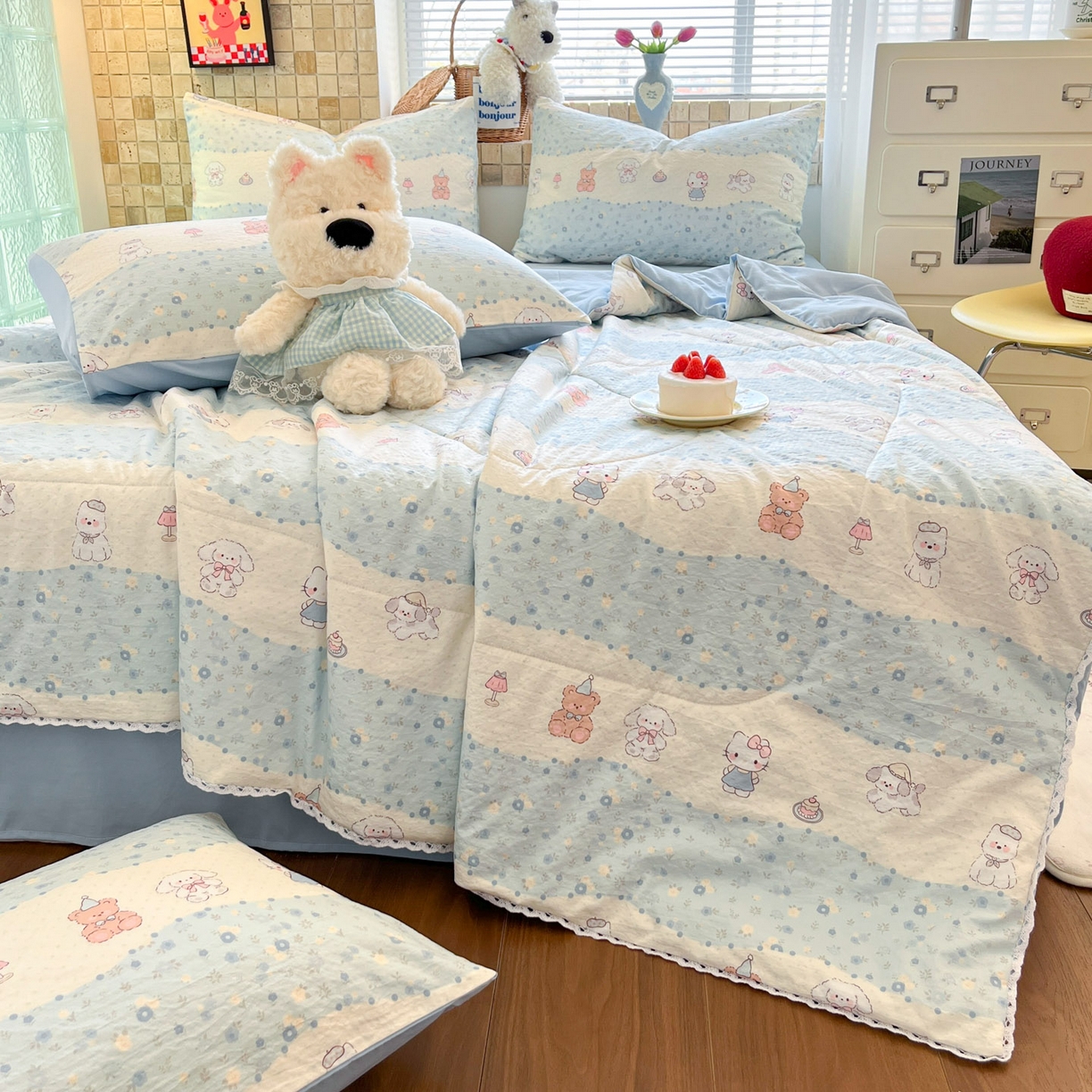 91家纺网 家纺一手货源 找家纺 川悦生活 2026新款A类双层皱皱纱夏被空调被 夏被花田乐园