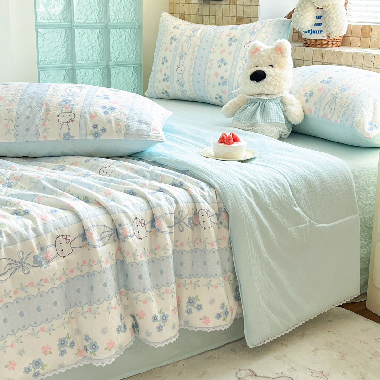 91家纺网 家纺一手货源 找家纺 川悦生活 2026新款A类双层皱皱纱夏被空调被 夏被花艺喵喵