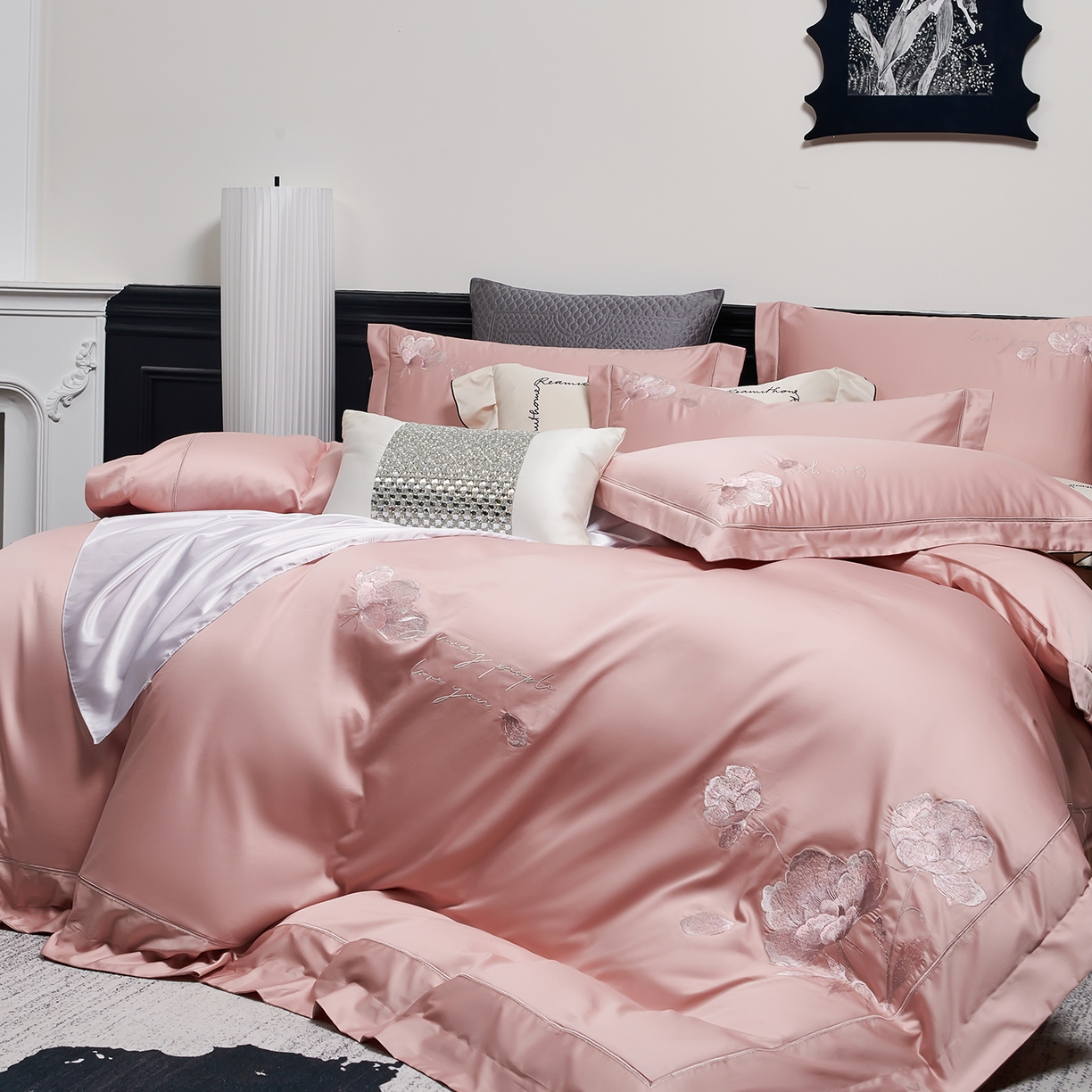 91家纺网 家纺一手货源 找家纺 （总）U品汇 2026新款全棉纯棉长绒棉60S双股贡缎刺绣花四件套夏季丝滑透气礼盒包装100%棉