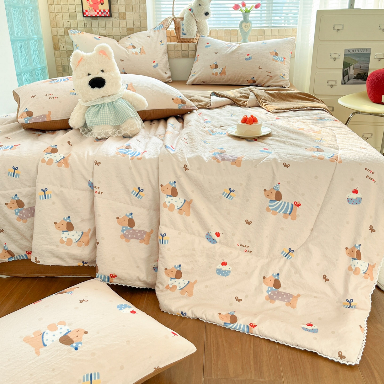 91家纺网 家纺一手货源 找家纺 川悦生活 2026新款A类双层皱皱纱夏被空调被 夏被可乐腊肠