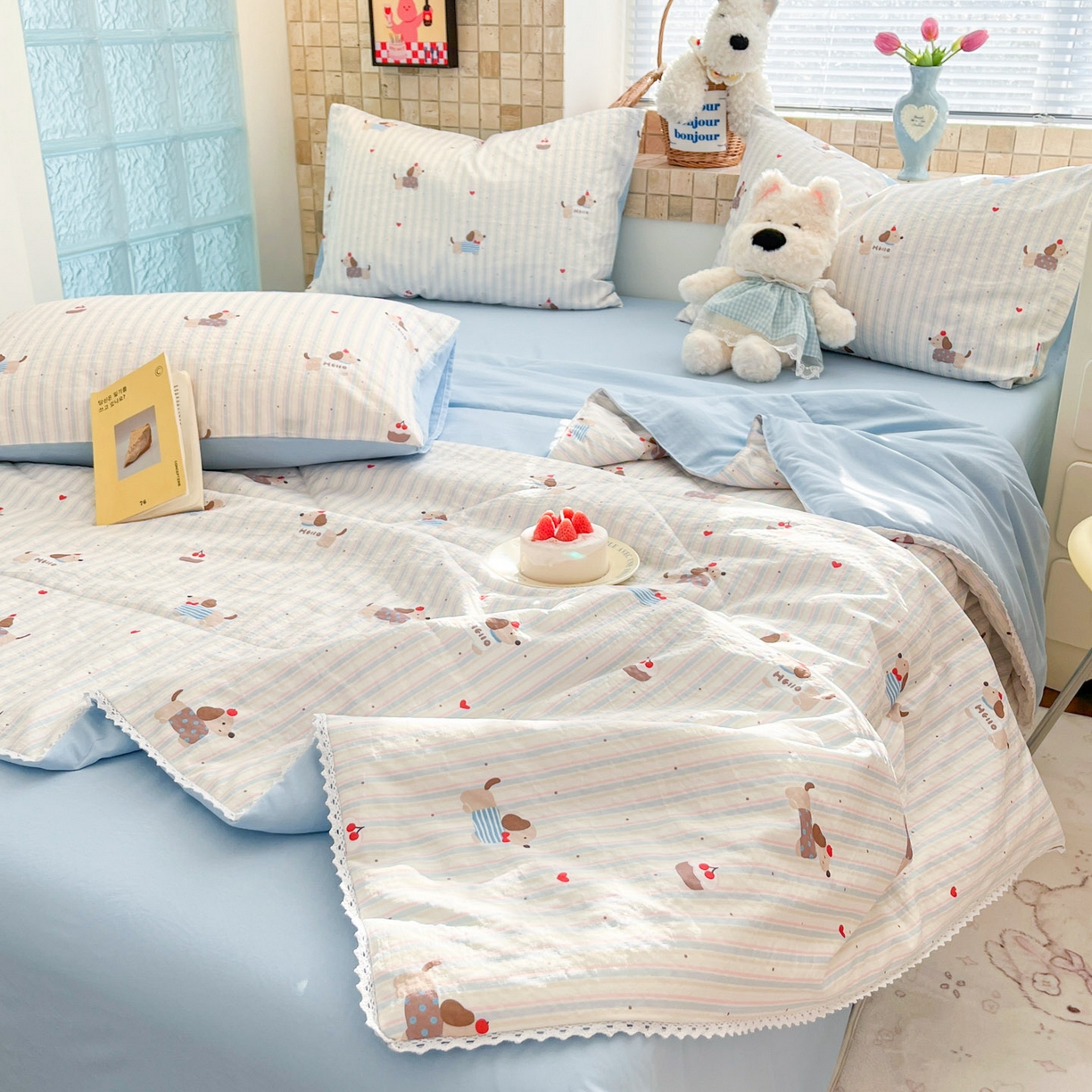 91家纺网 家纺一手货源 找家纺 川悦生活 2026新款A类双层皱皱纱夏被空调被 夏被腊肠甜心