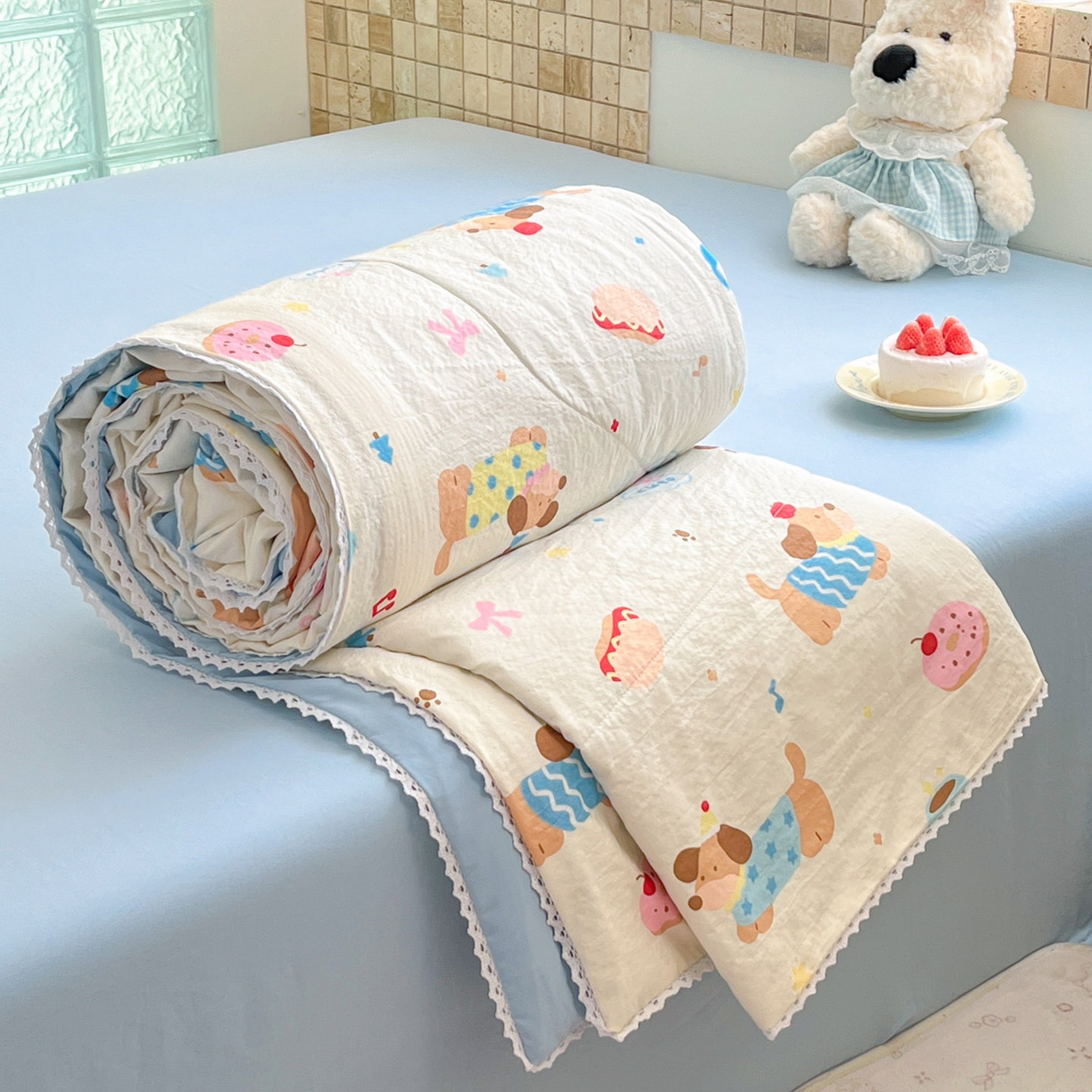 91家纺网 家纺一手货源 找家纺 川悦生活 2026新款A类双层皱皱纱夏被空调被 夏被腊肠庄园