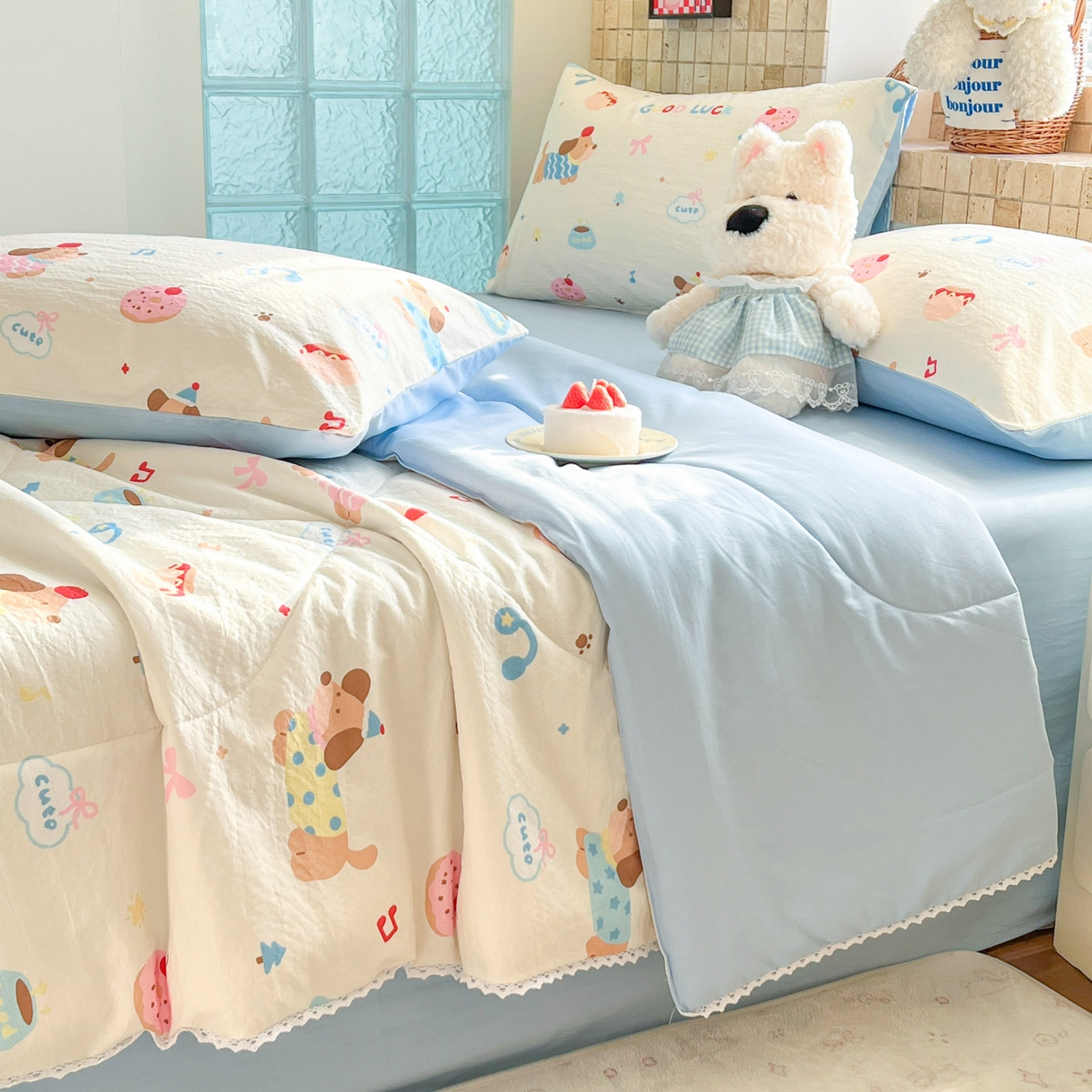 91家纺网 家纺一手货源 找家纺 川悦生活 2026新款A类双层皱皱纱夏被空调被 夏被腊肠庄园