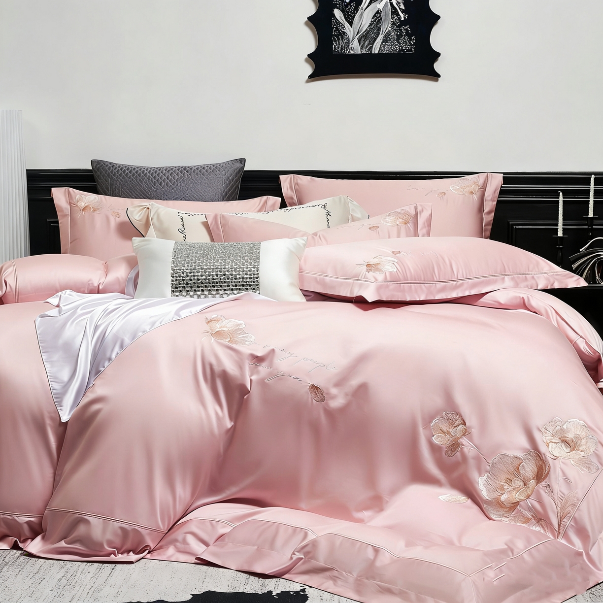 91家纺网 家纺一手货源 找家纺 （总）U品汇 2026新款全棉纯棉长绒棉60S双股贡缎刺绣花四件套夏季丝滑透气礼盒包装100%棉