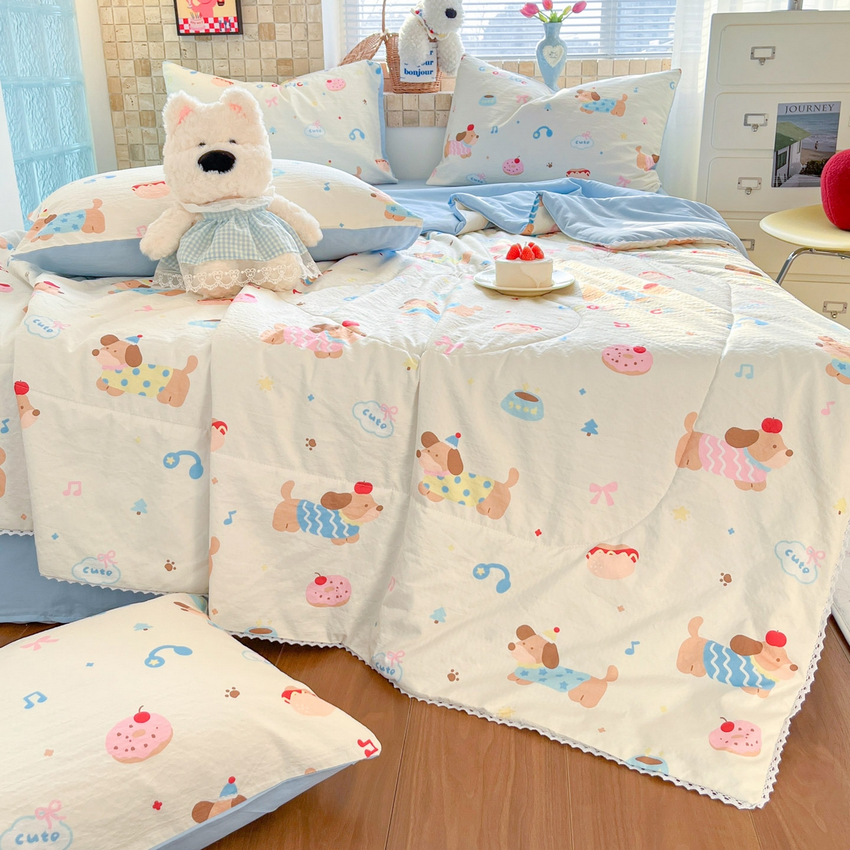 91家纺网 家纺一手货源 找家纺 川悦生活 2026新款A类双层皱皱纱夏被空调被 夏被腊肠庄园