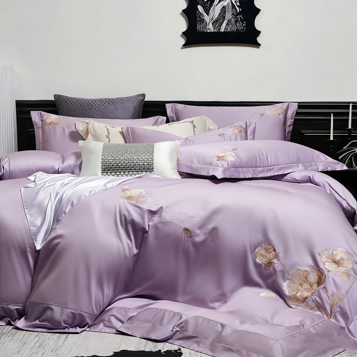 91家纺网 家纺一手货源 找家纺 （总）U品汇 2026新款全棉纯棉长绒棉60S双股贡缎刺绣花四件套夏季丝滑透气礼盒包装100%棉